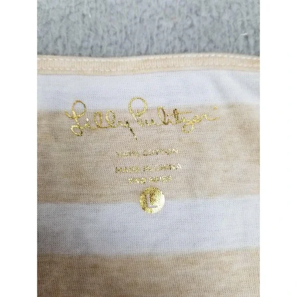 Lilly Pulitzer Dress Womens Large Tan White Striped Racerback‎ Smocked 26719 - Picture 4 of 14